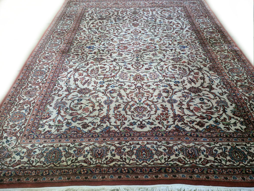 Fraai kashan oosters tapijt 292 x 204 cm beige blauw Woonkamer blauw beige
